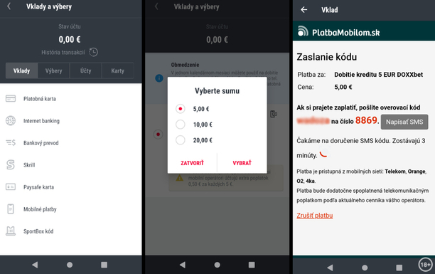 Doxxbet online kasíno platba cez mobil