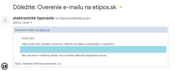 Overenie e-mailu počas Tipos registrácie