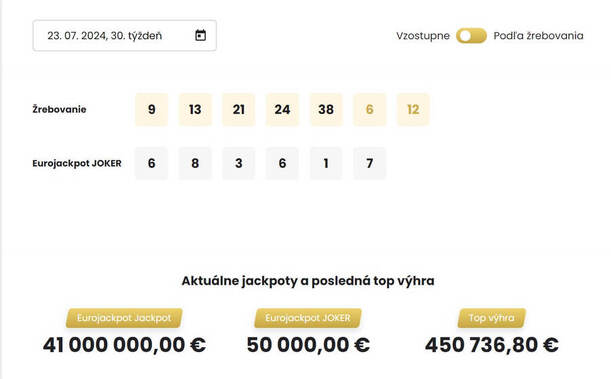 Eurojackpot vyžrebované čísla