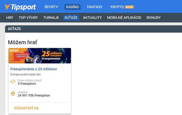 Freespinmánia v Tipsporte – registrácia