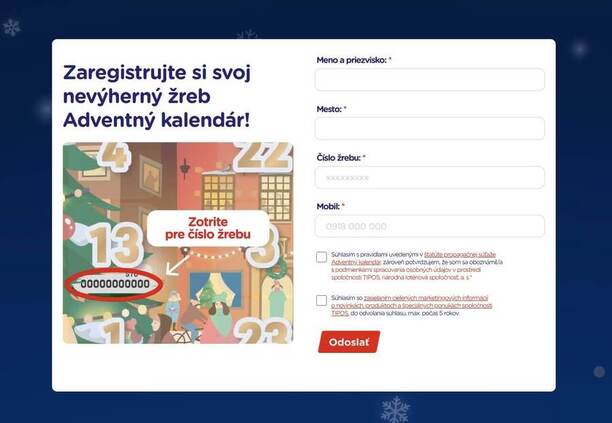 Adventný kalendár súťaž – registrácia žrebu